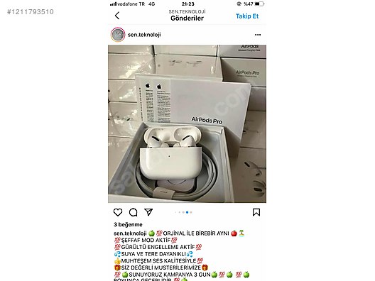 Apple AirPods Pro Nesil) Kulak İçi Bluetooth Kulaklık 1211793510