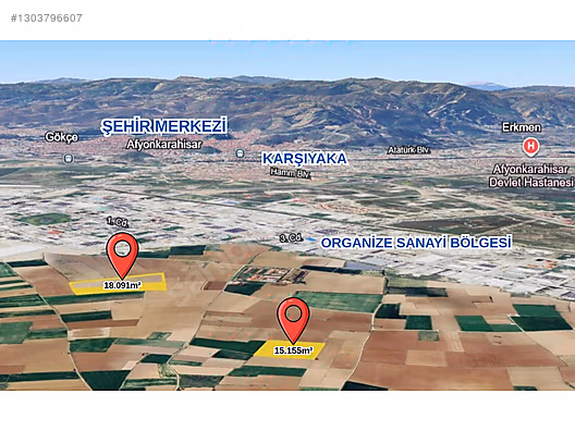 Afyon OSB Gelişim Sahası İçinde Büyük Metrajlı 2 Ayrı Parsel