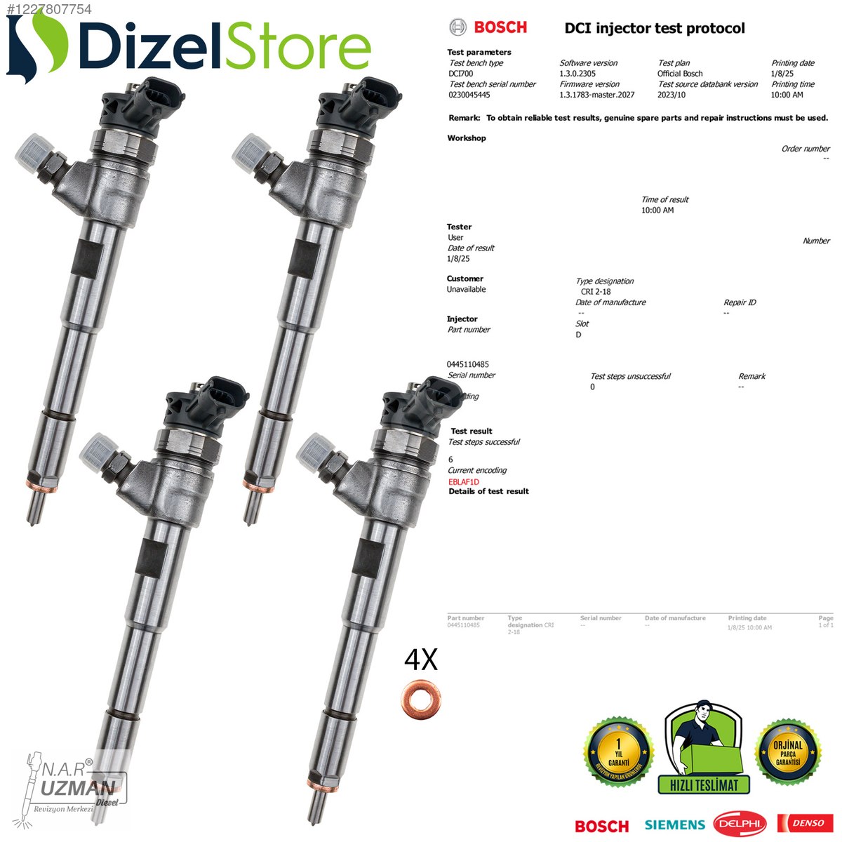 4x 0445110485 Einspritzdüse Injektor Dacia Logan 1.5 DCi Renault