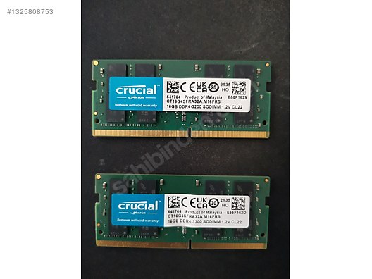 2 Adet Crucial 16GB DDR4 3200 SODIMM Ram on sahibinden.com