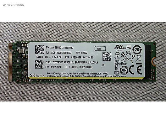 使用時間806時間 LEVEN m.2 NGFF SSD 1TB SK Hynix 1TB NVMe PCIe Gen4x4 SSD 22x80 sahibinden.comda - 1322809666