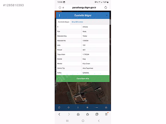 AYAŞ TEKKE 101 ADA 421PARSELDE 410 M2 HİSSE #1285810393