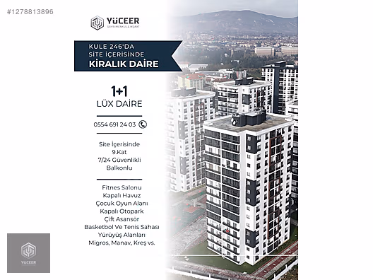 YÜCEER GAYRİMENKUL'DEN KULE246 SİTESİNDE KİRALIK LÜX 1+1 DAİRE #1278813896