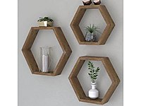 Dekoratif Altıgen Raf - MDF - Karışık Renk (3 Adet)