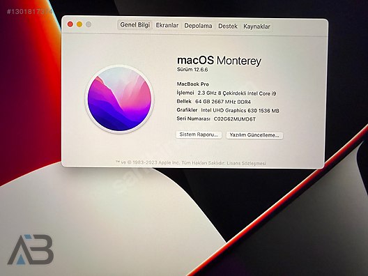 Apple Macbook / MacBook Pro 16 İNÇ 2019 i9 64RAM 2TB 8GB 21 devir Apple Macbook / MacBook Pro 16 İNÇ 2019 i9 64RAM 2TB 8GB 21 devir