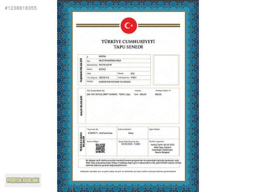 BURSA MUSTAFAKEMALPALŞA MÜSTAKİL EV TAPU SAHİBİ, PERTA EMLAK ÜMİ #1238818355