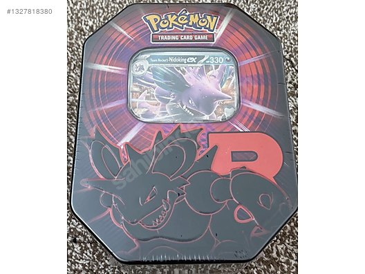 pokémon trading card game: team rocket tin - nidoking TCG: Encased in a durable acrylic holder to highlight the vibrant artwork of this fan Pokémon TCG: Team Rocket Tin