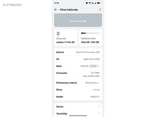 İkinci El ve Sıfır Alışveriş / Cep Telefonu & Aksesuar / Cep Telefonu / Realme / 11 Pro