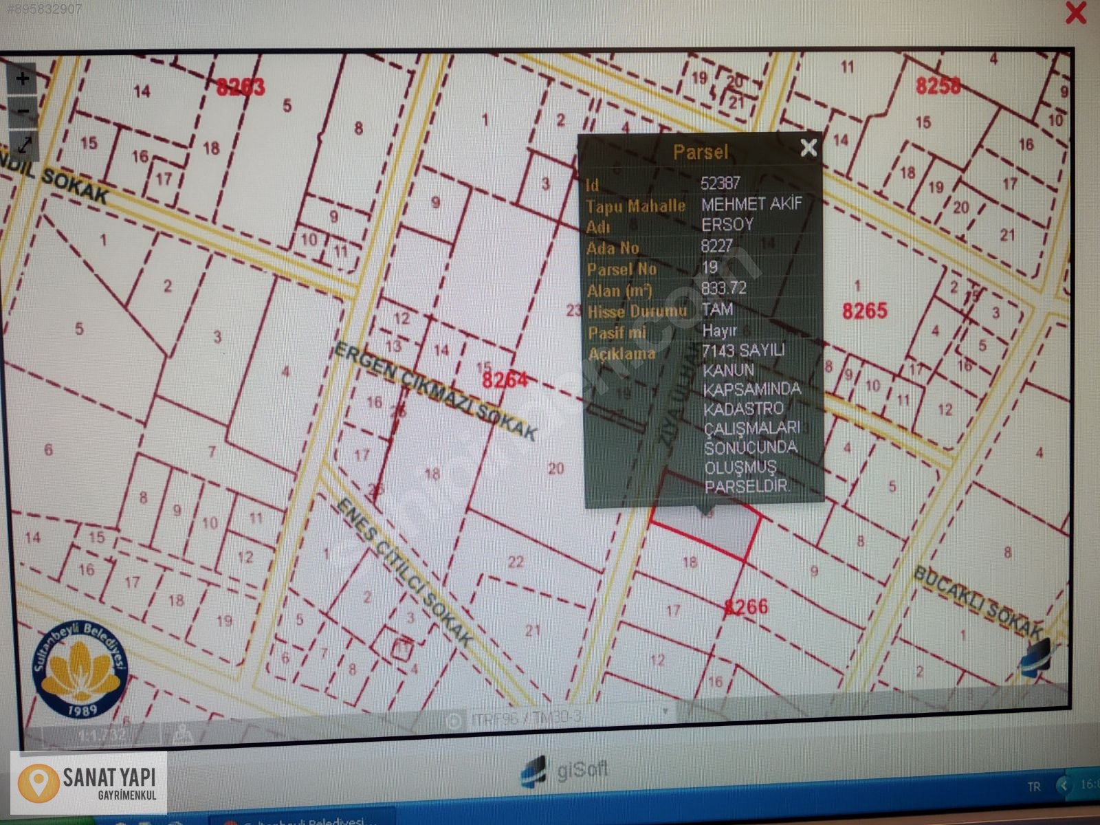 SULTANBEYLİ MERKEŽ Ziya Ülhak cad. 834m2 Tapulu Arsa Müstakil Ev