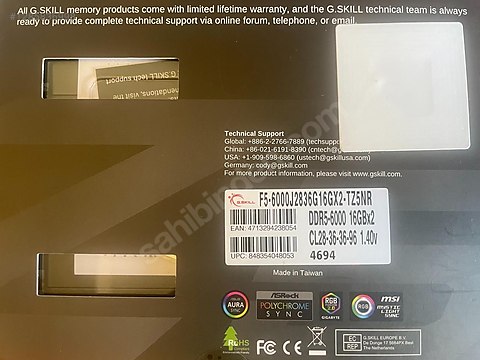 1 AYLIK 6000 MHz CL 28 DDR5 GSKILL TRIDENT Z5 NEO RGB 32 GB 16X2