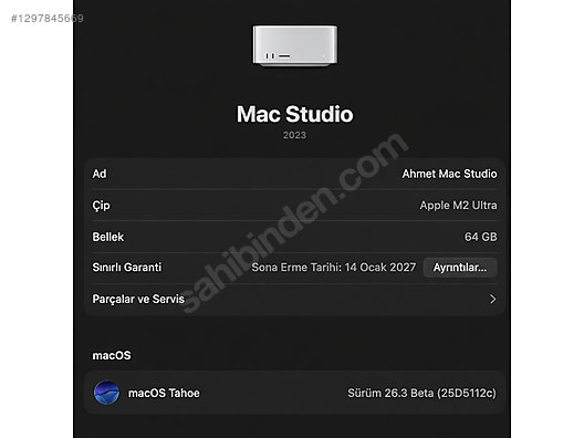 Apple / Mac Studio M2 Ultra | 64 GB RAM | 1 TB SSD | Temiz