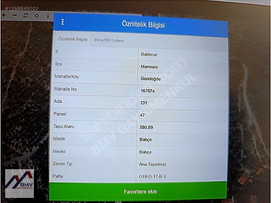 Marmara Adası Gündoğdu Köy içi yoluna Cepheli Bahçe 581m2 #1268846021