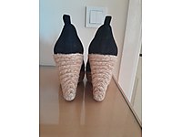 Siyah Keten Dolgu Topuklu Ayakkabı