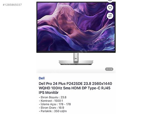 Dell P2425DE 23.8 2560x1440 WQHD 100HZ Monitör (SIFIR) sahibinden
