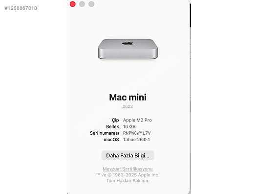 Apple / Mac Mini M2 PRO 2023 16 GB RAM | 512 GB SSD (Sıfırdan