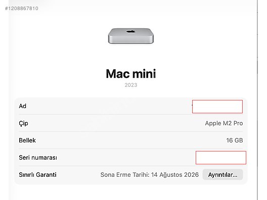 Apple / Mac Mini M2 PRO 2023 16 GB RAM | 512 GB SSD (Sıfırdan Farksız ...