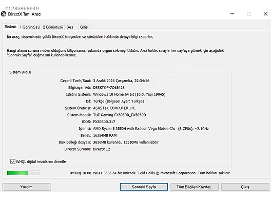 İkinci El ve Sıfır Alışveriş / Bilgisayar / Dizüstü (Notebook) / Laptop / Asus