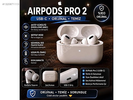 AirPods Pro 2 USB-C Orijinal Temiz Sorunsuz sahibinden.comda
