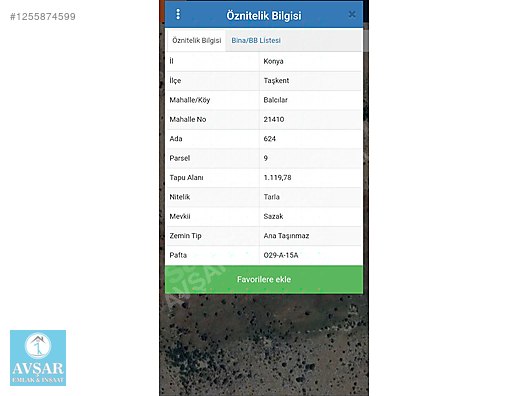 TAŞKENT BALCILAR MAHALLESİ SATILIK 1119 M2 TARLA #1255874599
