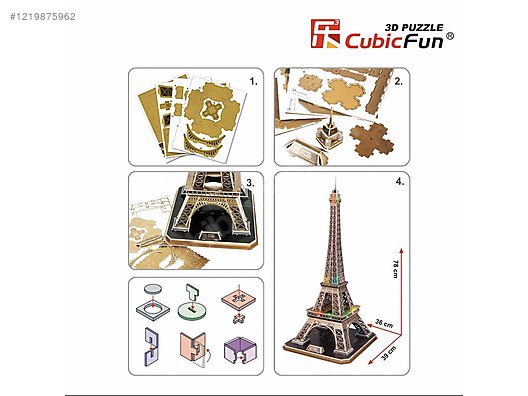 Sıfır Cubic Fun Puzzle - Cubic Fun Eiffel Tower 3D Puzzle - Led Lighting