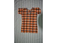 Nakışlı Turuncu Ekose Etnik Tunik - XL Salaş Kesim