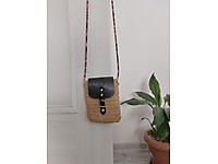 Hasır Örgü Çanta Renkli Boncuk Detaylı