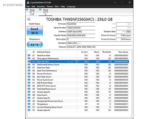 Disque SSD Toshiba 256 Go MSATA – Interne Pour PC Portable – Unité De Stockage Performante (Reconditionné)