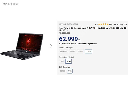 İkinci El ve Sıfır Alışveriş / Bilgisayar / Dizüstü (Notebook) / Laptop / Acer