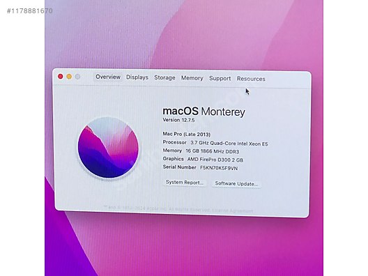 Apple / EFSANE FİYAT MAC PRO 2013 3.7 GHZ XEON 16GB RAM 256GB SSD