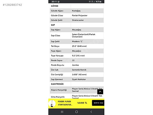 İkinci El ve Sıfır Alışveriş / Müzik / Müzik Aletleri / Telli Çalgılar / Gitar / Elektro