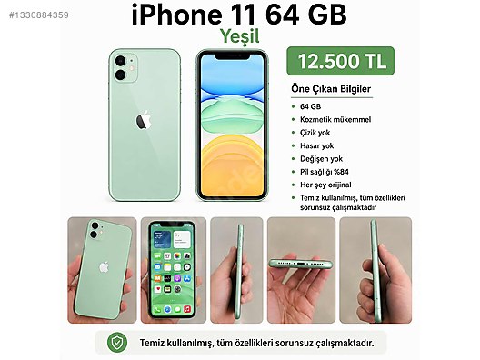 Apple / iPhone 11 / iPhone 11 64 GB Yeşil | Hatasız | Değişensiz