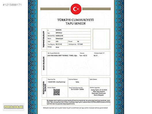 MARDİN ARTUKLU da İŞ YERİ VE ARSASI TAPU SAHİBİ PERTA EMLAK #1215888171