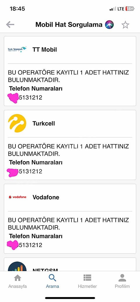 513 12 12 3 büyük operatörde de aynı numara