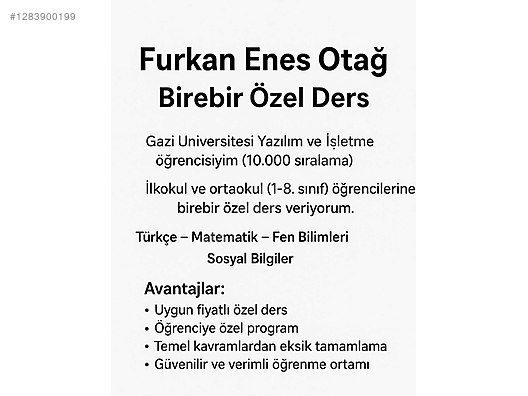 GAZİ ÖĞRENCİSİNDEN İLKOKUL-ORTAOKUL ÖĞRENCİLERİNE ÖZEL DERS