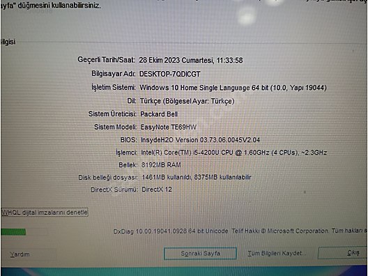 İkinci El ve Sıfır Alışveriş / Bilgisayar / Dizüstü (Notebook) / Laptop / Packard Bell