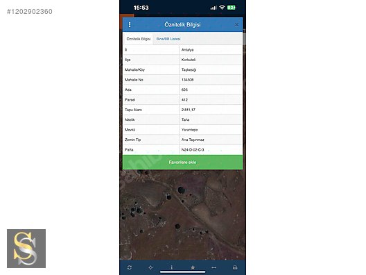 ANTALYA KORKUTELİ TAŞKESİĞİ MH.YARANTEPE MEVKÎÎ 2.811m² TARLA #1202902360