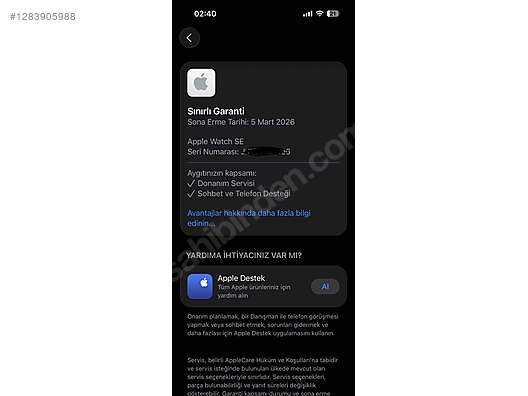 Apple Watch SE (2. Nesil) - Alüminyum Uzay Grisi Kasa 44 mm Mavi Kordon