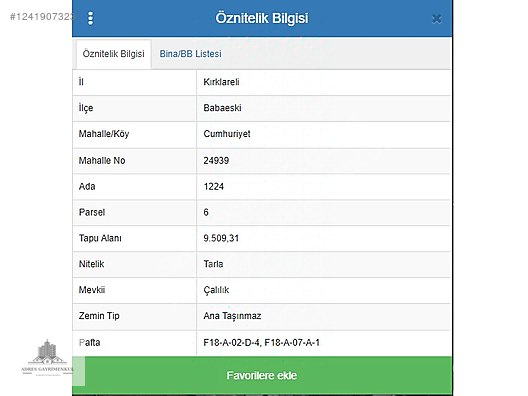 =ADRES=BABAESKİDE 9509m² YOLA CEPHELİ SANAYİ İMARLI SATILIK ARSA #1241907323