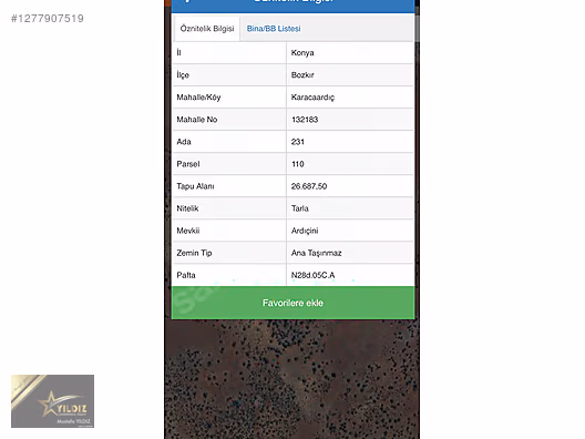 YILDIZ GAYRİMENKUL'DEN SATILIK YATIRIMLIK TARLA #1277907519