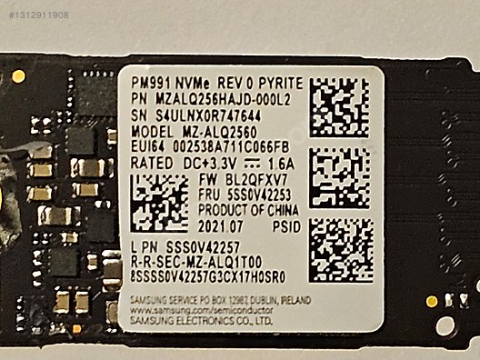 SAMSUNG PM991 Mz-ALQ256HAJD 256 GB M.2 NVMe SSD 0229 sahibinden