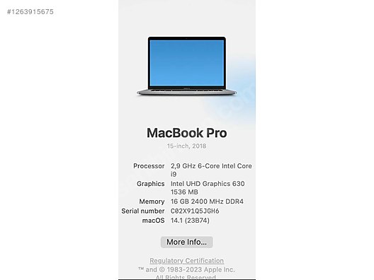 Apple Macbook / MacBook Pro 15 (2018) | i9 | 16 GB RAM | 512 GB