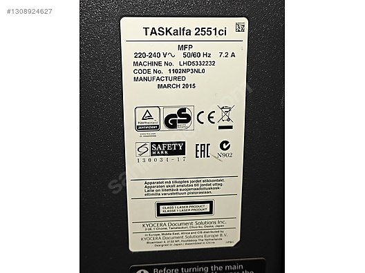 Kyocera TaskAlfa 2551ci A3 Renkli Lazer ÇokFonksiyon Yazıcı