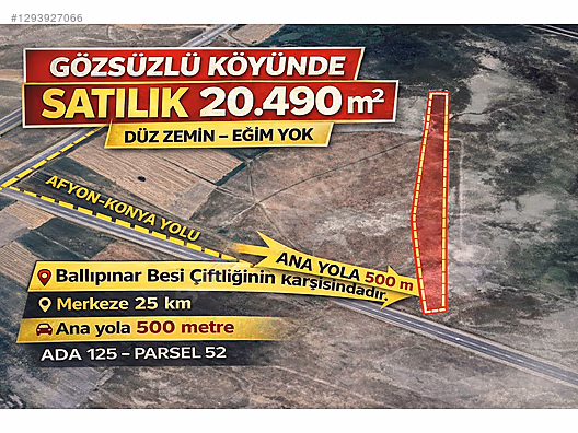 GÖZSÜZLÜ KÖYÜNDE SATILIK 20490m ² YATIRIMLIK ARAZİ
