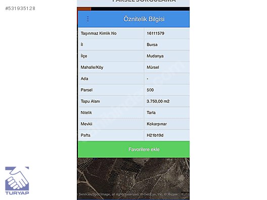 bursa mudanya murselkoy de yatirimlik arazi satilik arsa ilanlari sahibinden com da 531935128