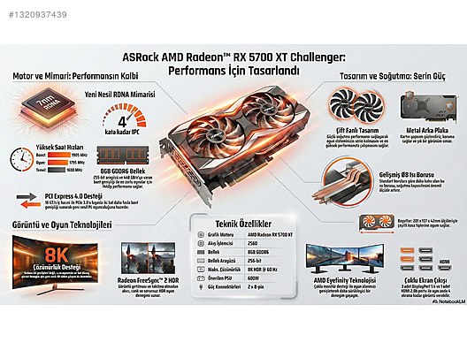 ASRock AMD Radeon RX 5700 XT Challenger 8GB GDDR6 256-bit Ekran
