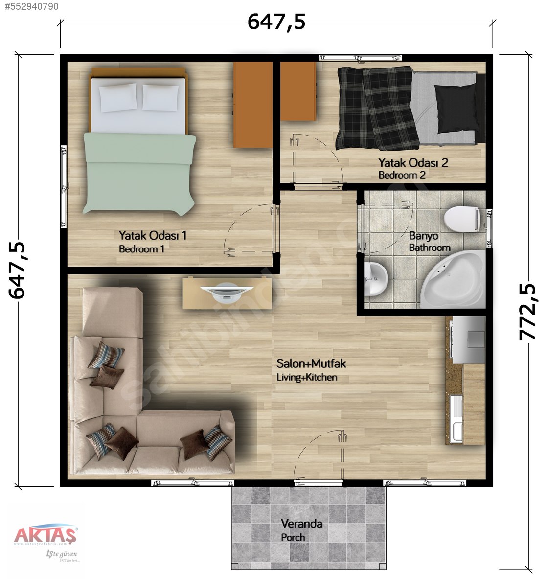 AKTAŞ PREFABRİK�TEN 45 M2 2+1 PREFABRİK CELİK KONTEYNER EVLER Satılık