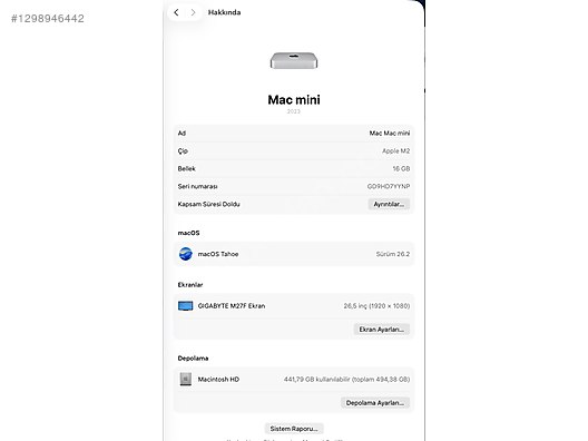 Apple / Apple Mac Mini M2 16 GB Ram 512 GB Hafıza Sıfır Ayarında ...