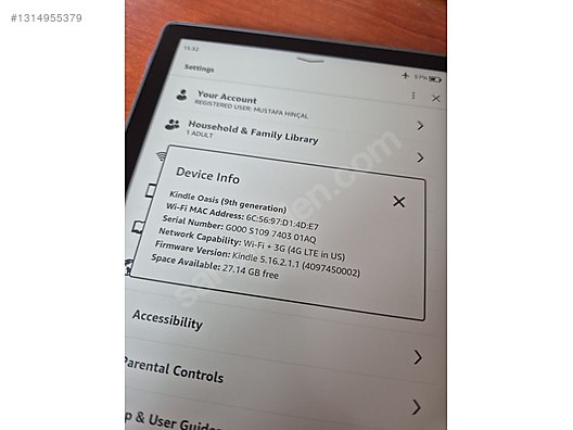 Kindle Oasis 9. Nesil 7 inch 32GB Wifi +4G - Amazon Kindle Kitap