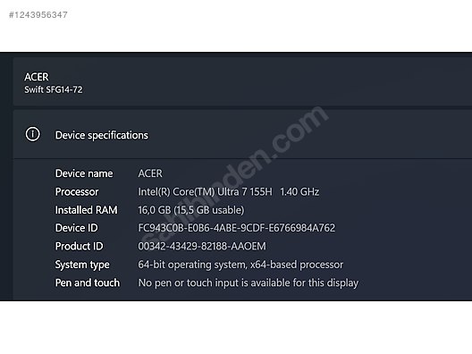 İkinci El ve Sıfır Alışveriş / Bilgisayar / Dizüstü (Notebook) / Laptop / Acer