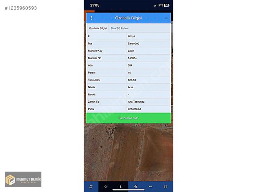 SARAYÖNÜ LADİK 'te 826 m2 İMARLI MÜSTAKİL ARSA #1235960593